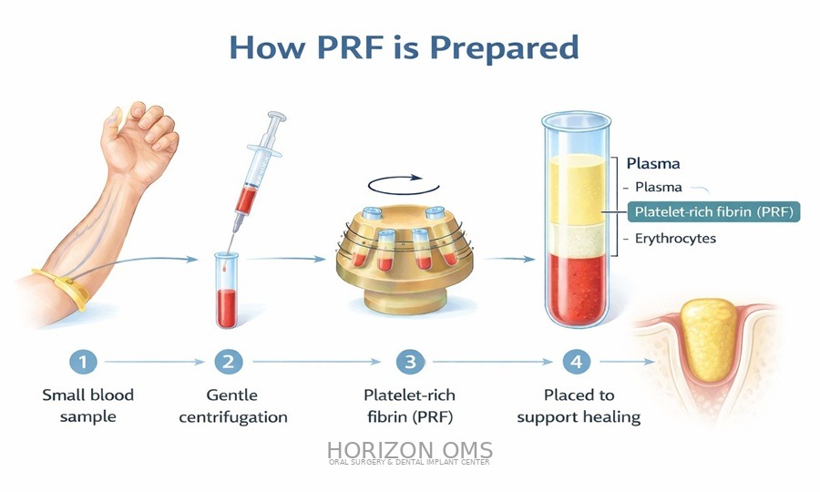 PRF platelet-rich fibrin treatment used with extractions and bone grafting